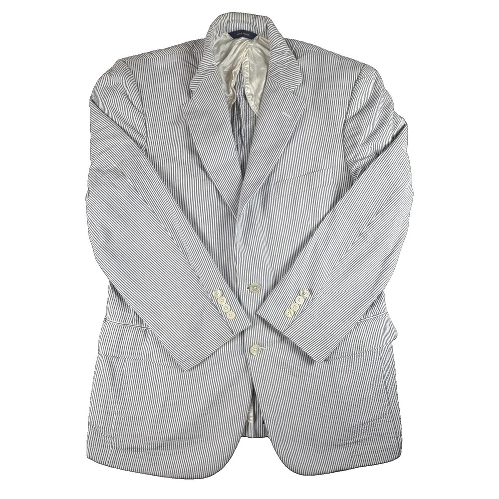 Brooks Brothers Sport Coat Mens 42 Blue Stripe Cotton Seersucker Summer Blazer